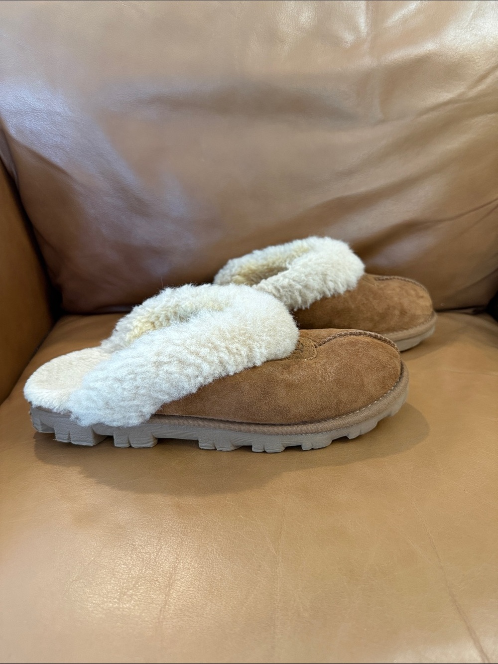 Women’s Ugg Coquette Slip On Slippers Sz 8 Chesnut Brown Tan Sheepskin EU 39 - Picture 4 of 9